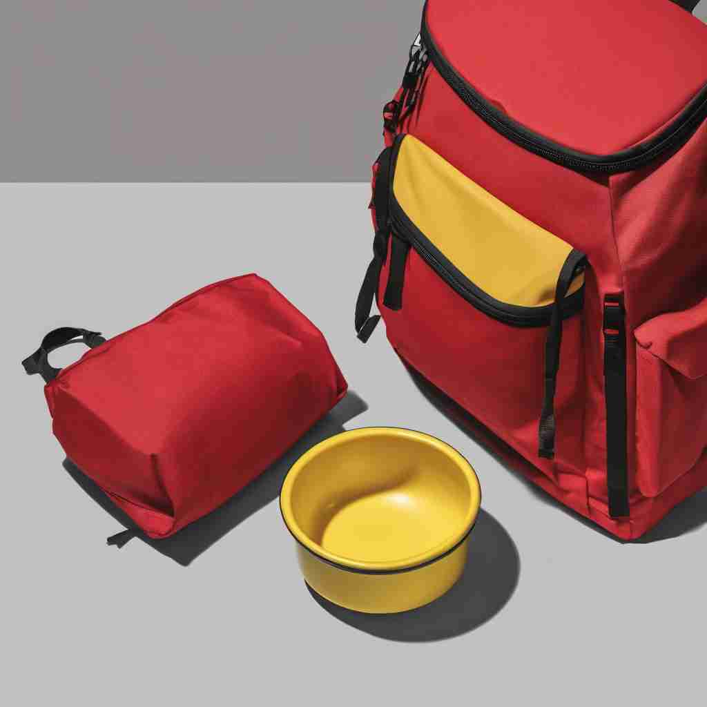 Red backpack and yellow bowl 1